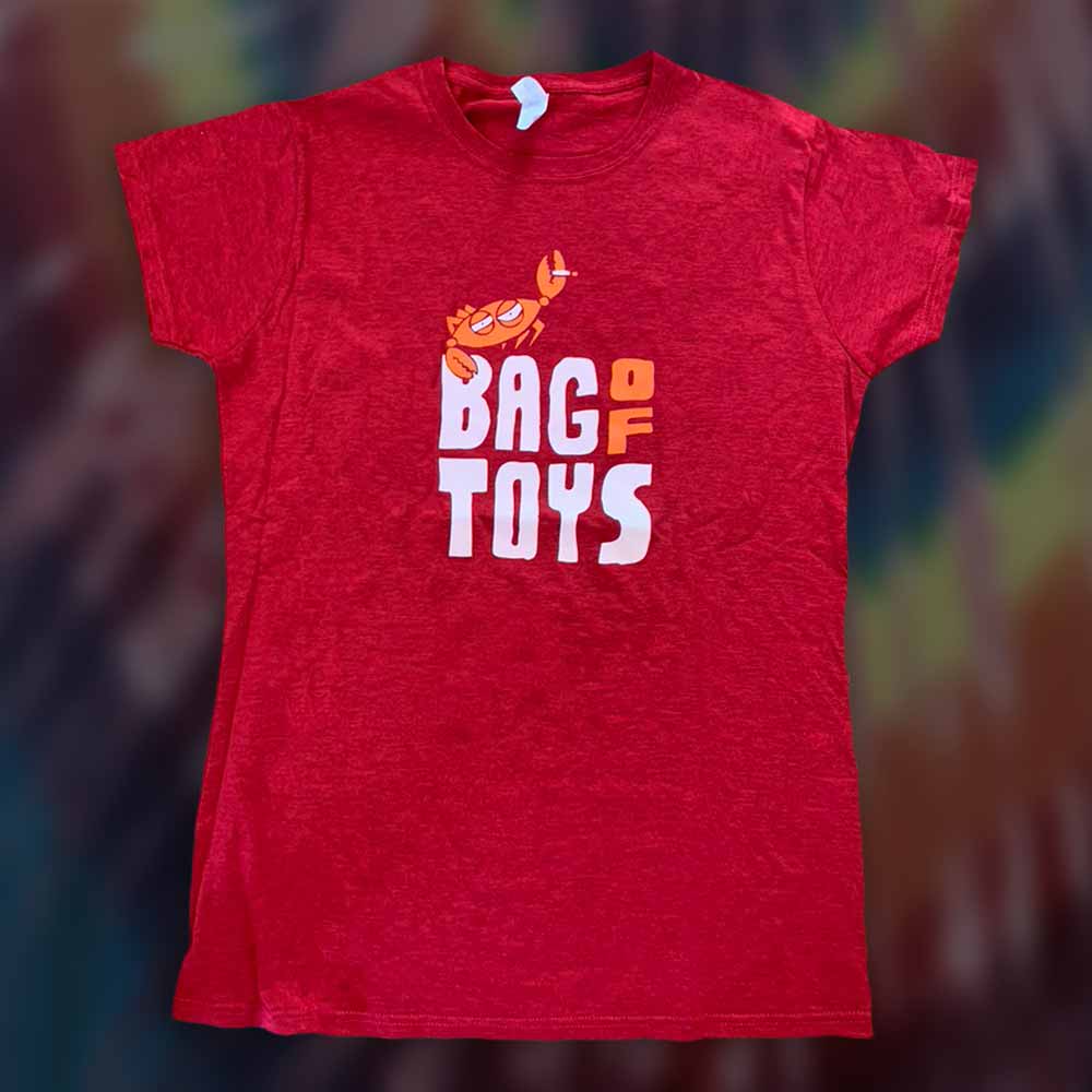 Ladies T-Shirts. Red with Bag of Toys 'Access 10' logo